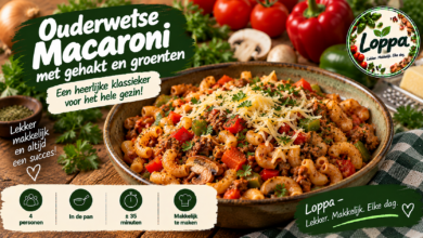 Ouderwetse macaroni met gehakt en groenten in tomatensaus