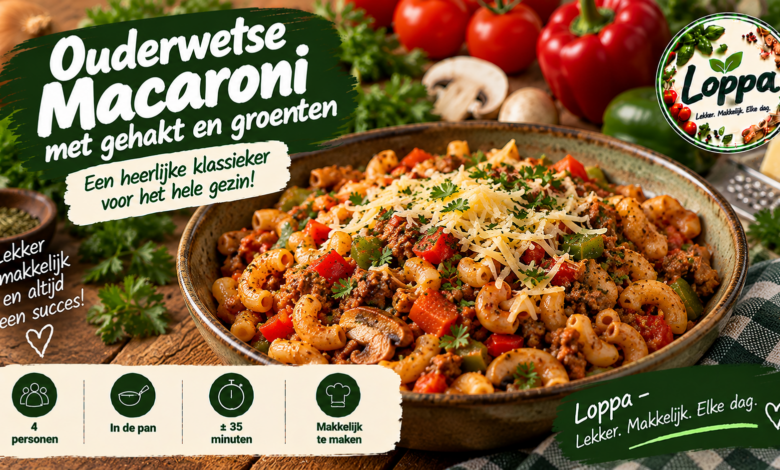 Ouderwetse macaroni met gehakt en groenten in tomatensaus