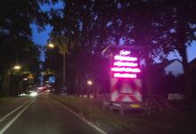 Waarschuwingsbord voor wegwerkzaamheden aan de Leo Majorlaan in Zwolle